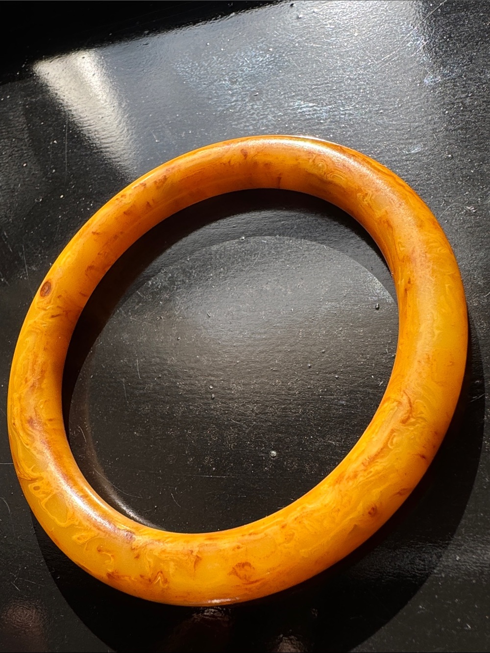 Yellow Marbled Egg Yolk Bakelite Bangle - Picture 7 of 13